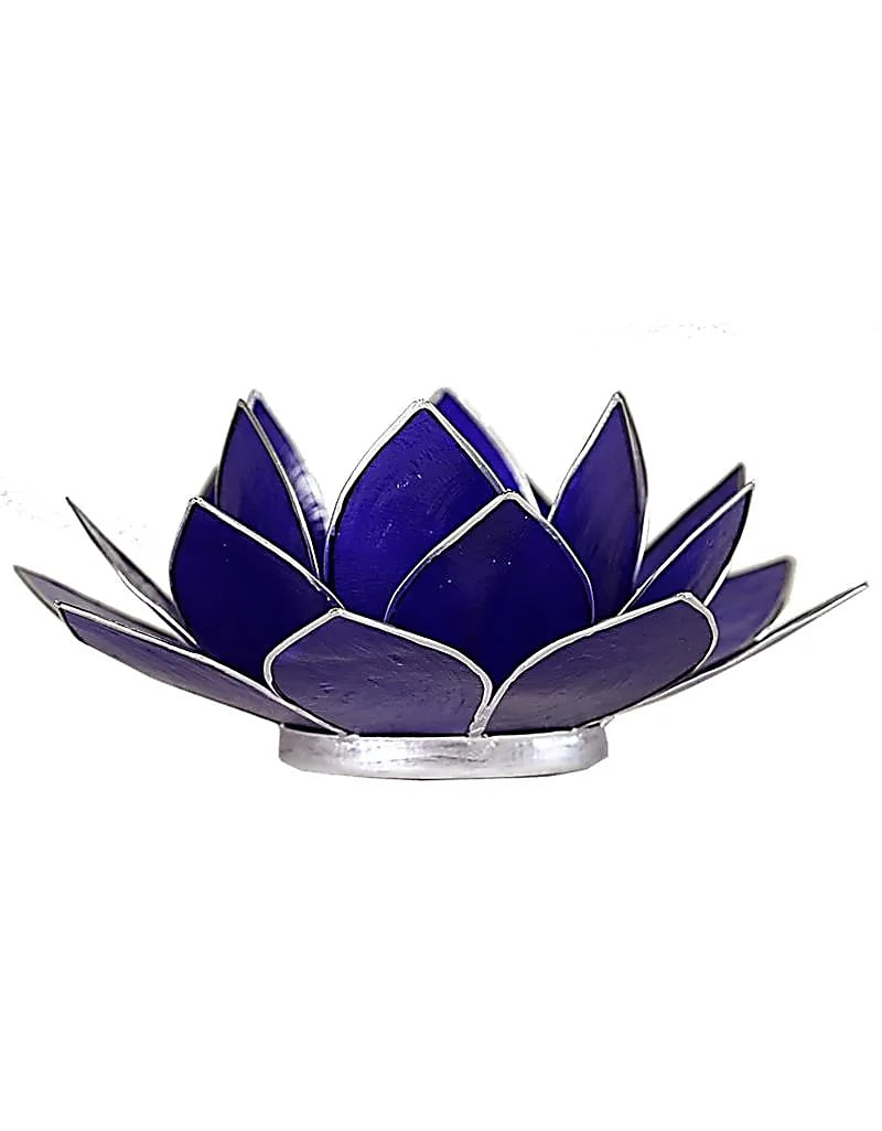 Porte-bougie Lotus indigo & argent