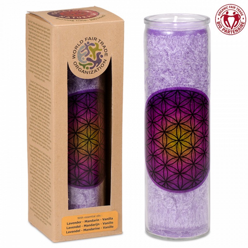 Candle Flower of Life purple stearin in glass