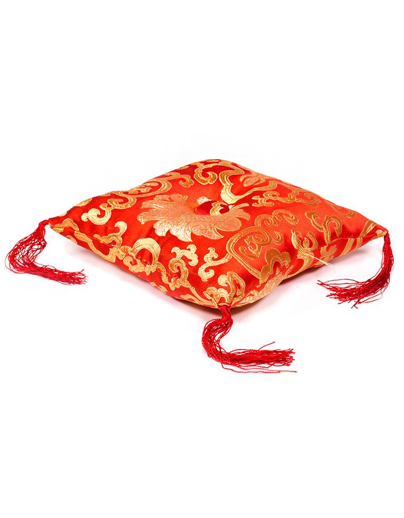 Coussin Rouge fleuri pour bol tibetain - Boutique Kementari